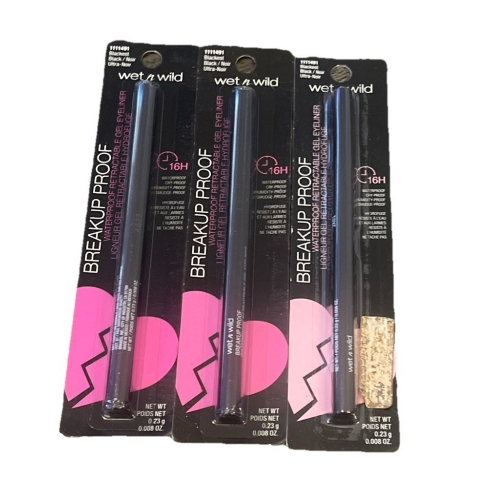 Lot of 3 Wet n Wild Breakup Proof Retractable Gel Eyeliner Black New